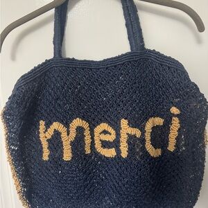 Navy Blue and Tan Women's Bag